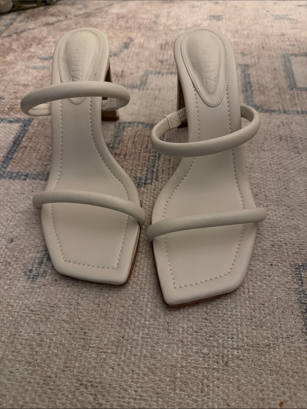 Schutz Off-White Strappy Square-Toe Heeled Sandals